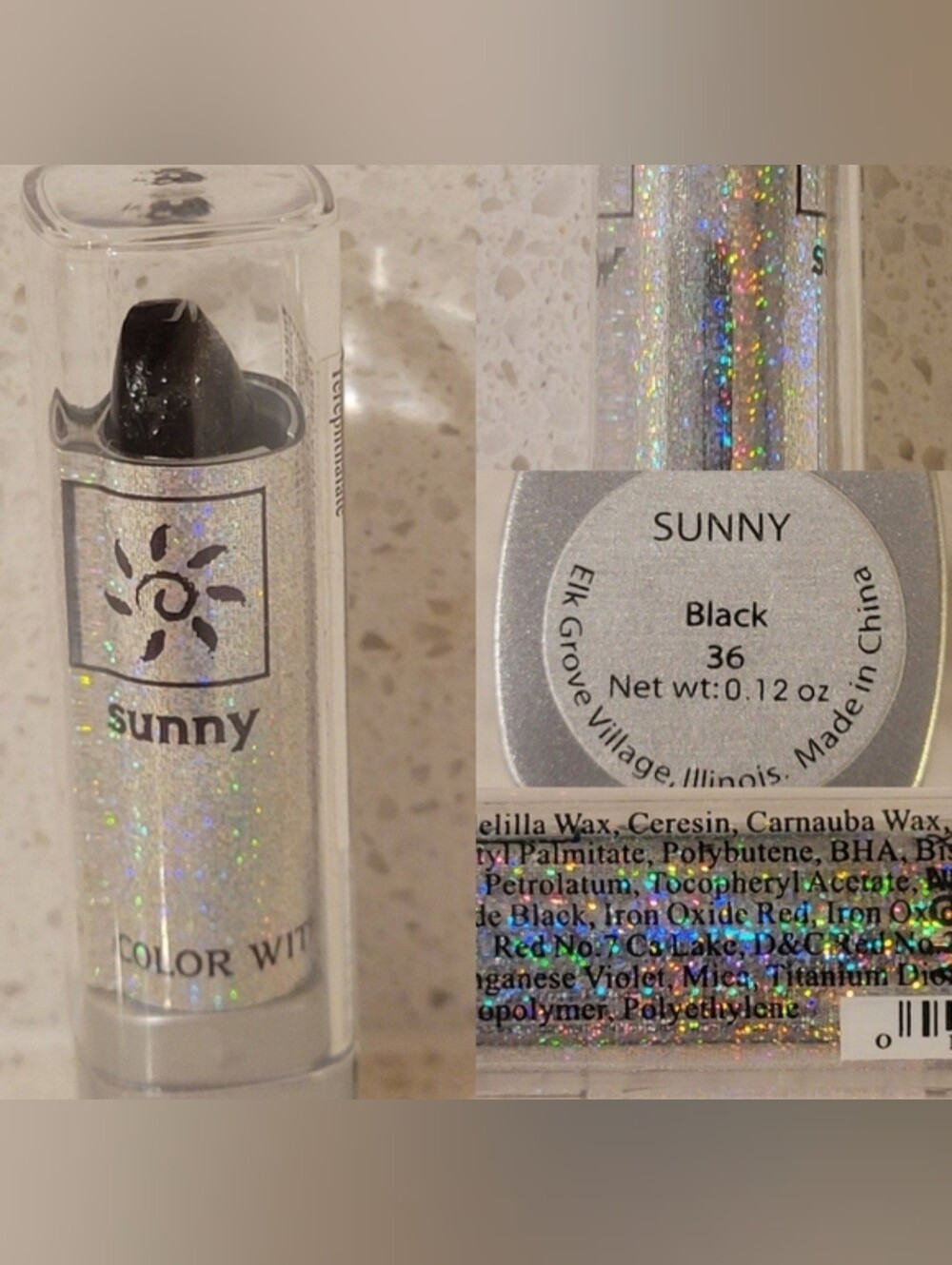 1-Sunny Lip Color BLACK #36 W/ Aloe & Vitamin E Brand New & Sealed .12oz